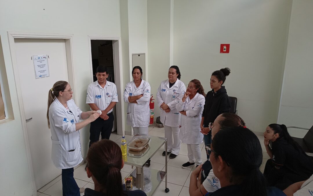 Colaboradores do AME Promissão participam de ação educativa sobre higienização das mãos